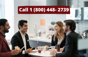 employees enjoying kombucha in office breakroom